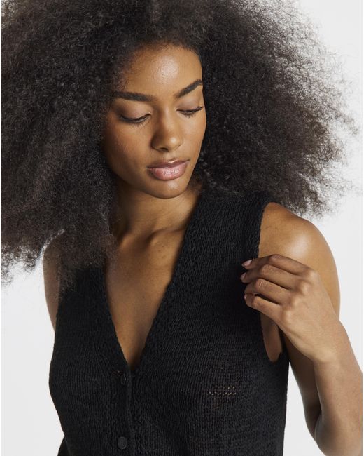 Simply Be Black Tape Yarn Knitted Waistcoat