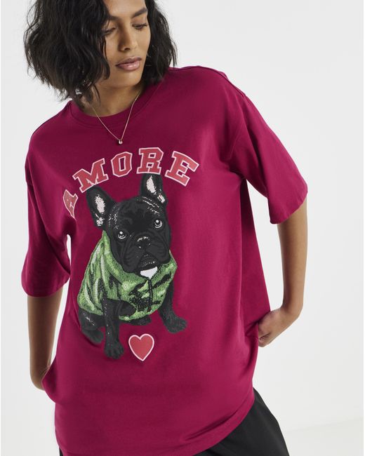 Simply Be Pink Dog Oversized Graphic T-Shirt