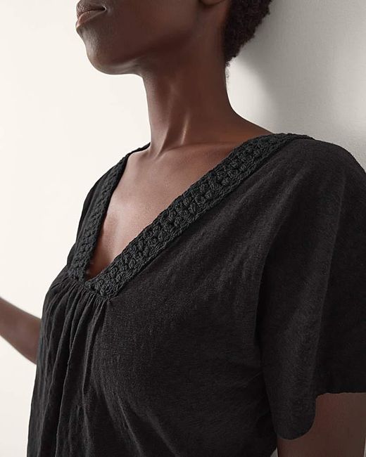 Monsoon Black Amaya Crochet V-Neck T-Shirt