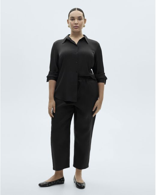 Mango Black Linen Straight Linen-Blend Trouser