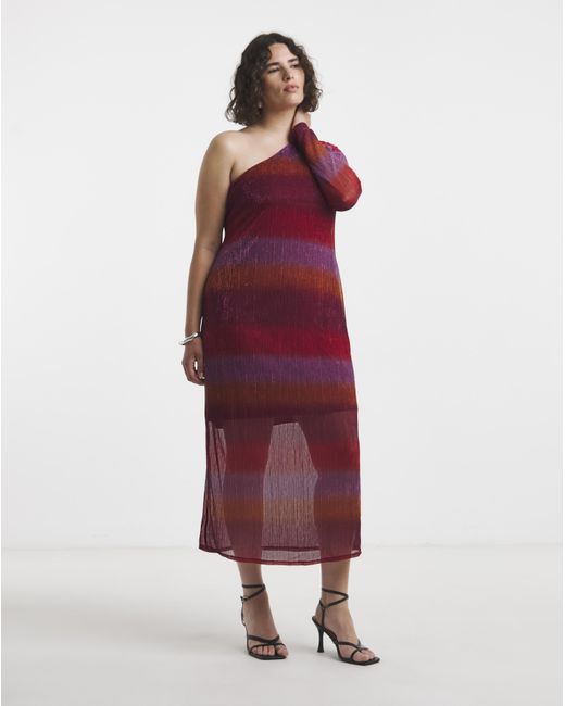 Simply Be Red Pleated Mesh One Shoulder Column Dress