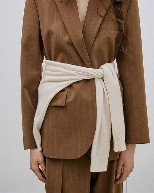 Mango Brown Striped Blazer