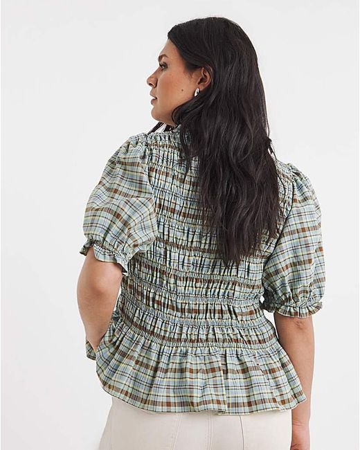 Simply Be Gray Multi Check Peplum Blouse