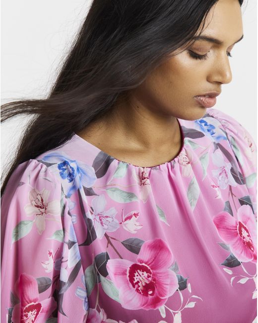 Joanna Hope Pink Bubble Hem Blouse