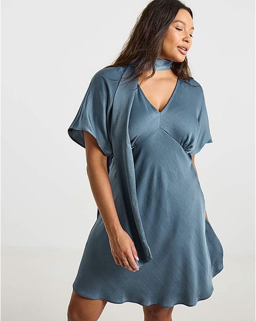 Simply Be Blue Short Sleeve Satin Scarf Detail Dress