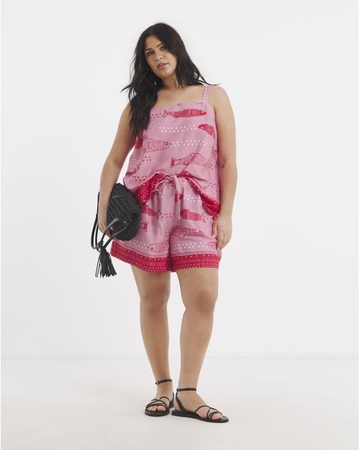 Simply Be Pink Sardine Print Linen Shorts