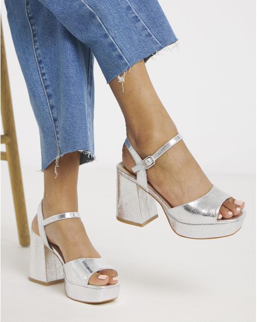 Simply Be Blue Platform Heels Ex Wide Fit