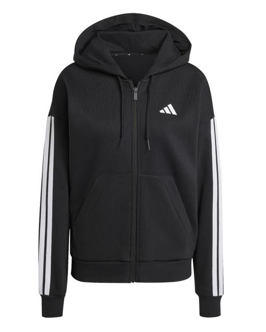 Adidas Black 3 Stripes Fleece Hoodie