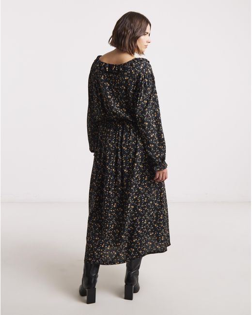 Simply Be Black Frill Neck Detail Midi Dress