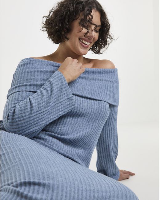 Simply Be Blue Cosy Rib Bardot Maxi Dress