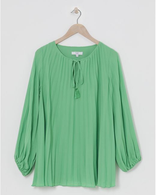 Joanna Hope Green Pleated Keyhole Blouse