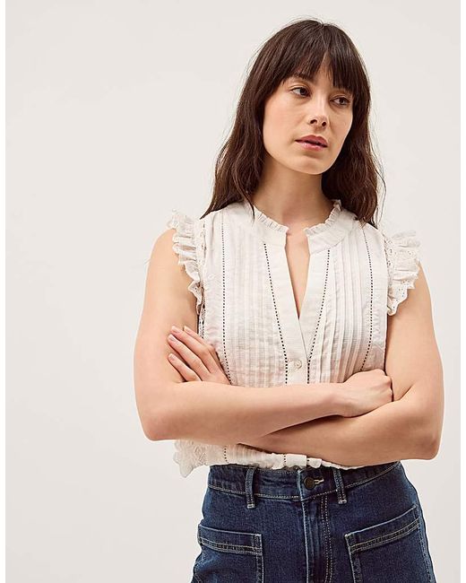 Monsoon Natural Lacy Sleeveless Broderie Top