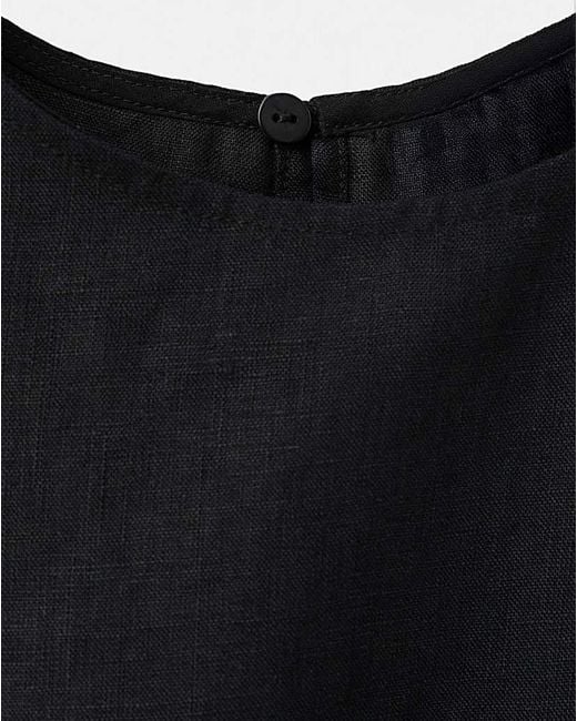 Mango Black Linen Top With Ties