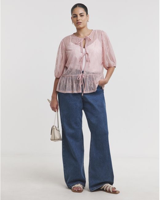 Simply Be Pink Lace Tie Front Top