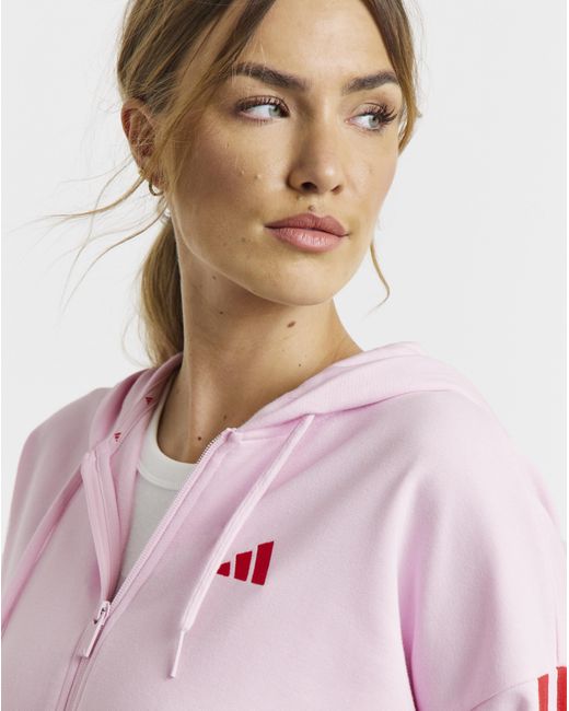 Adidas Pink 3 Stripes Full Zip Hoodie