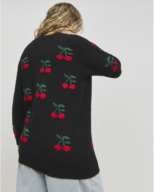 Simply Be Black Cherry Print Boyfriend Cardigan