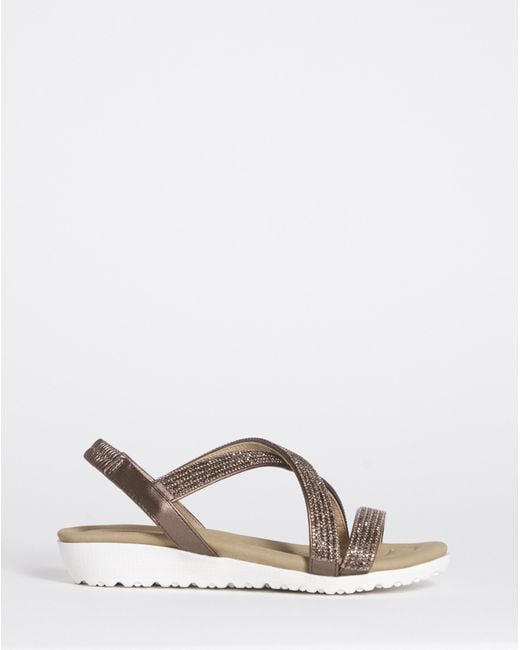 Heavenly Soles Green Low Wedge Diamante Sandal Wide