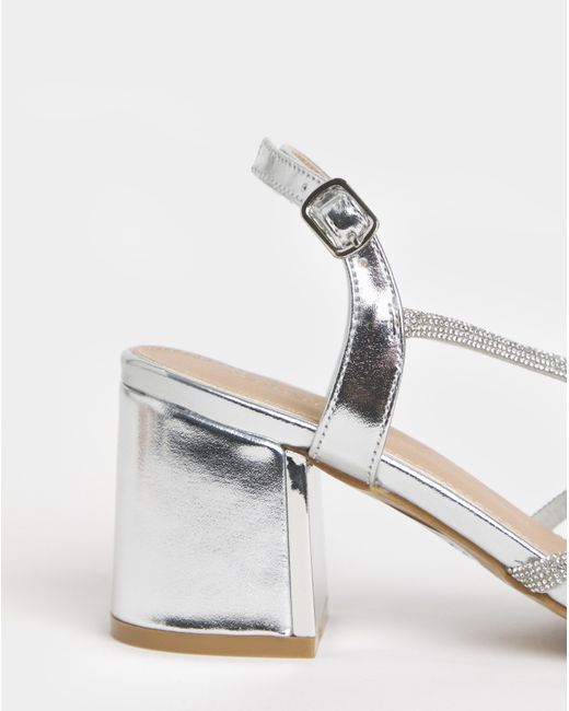 JD Williams Gray Block Heel Diamante Sandal Wide