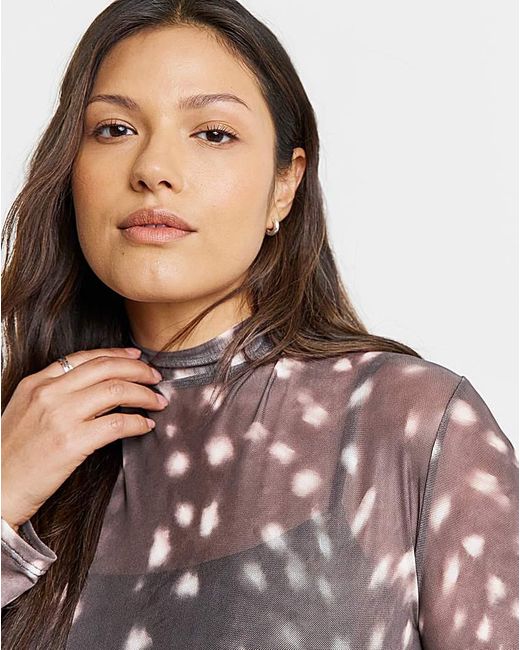 Simply Be Brown High Neck Mesh Top