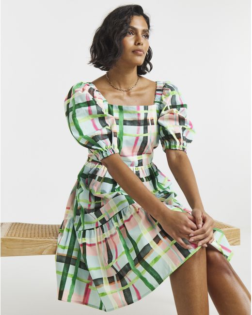 Twisted Wunder Green Cotton Check Mini Dress