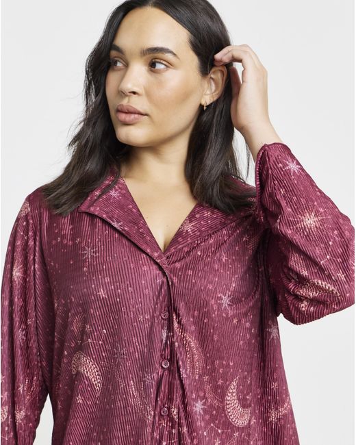 Figleaves Red Celestial Plisse Button Pj Set