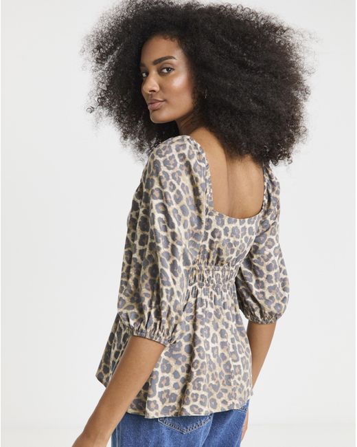 Simply Be Blue Leopard Square Neck Blouse