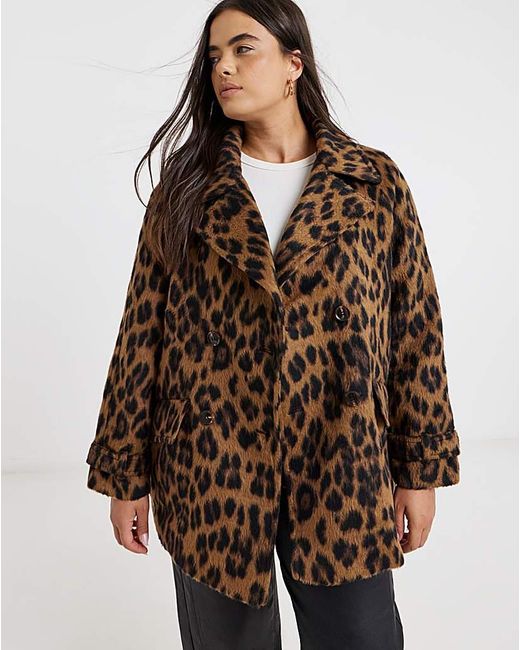 Simply Be Brown Print Premium Wool Look Pea Coat