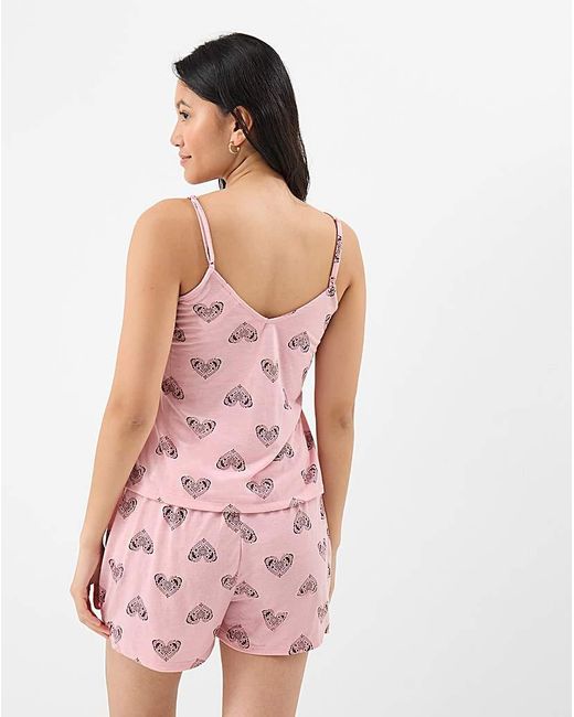 Accessorize Pink Heart Print Lace Pyjamas Set