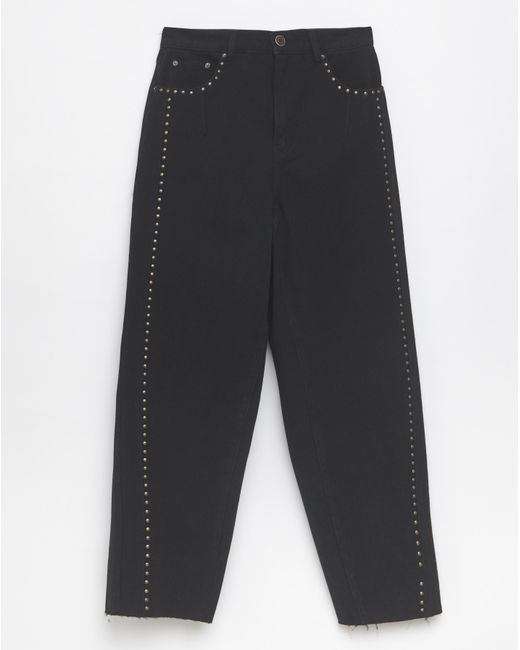Simply Be Black Side Studded Barrel Jeans