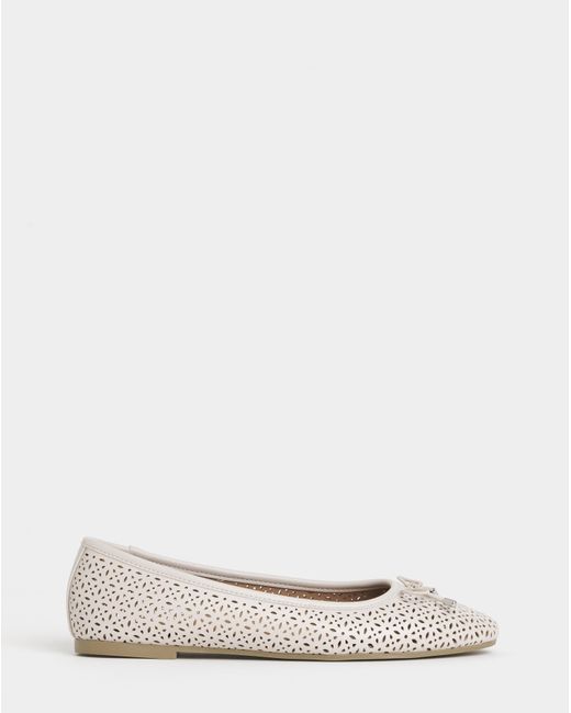 JD Williams White Lasercut Ballerina Wide