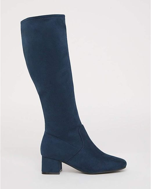 JD Williams Blue Low Block Heel Knee High Boot E C