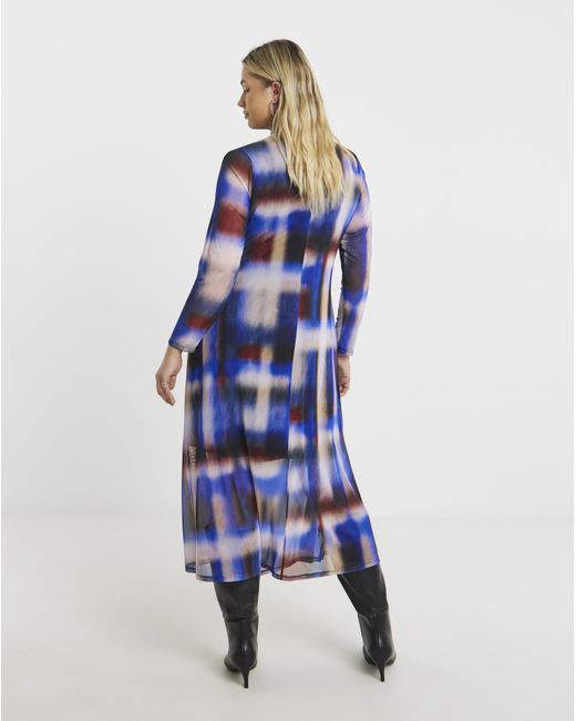 Simply Be Blue Ruched Mesh Midi Dress