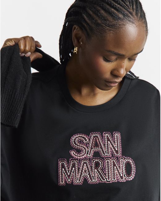 Simply Be Black San Marino Embroidered T-Shirt