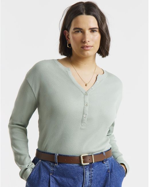Simply Be Gray V Neck Ribbed Henley Top