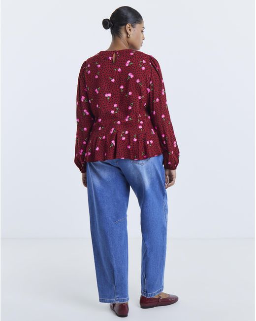 Simply Be Red Long Sleeve Peplum Top
