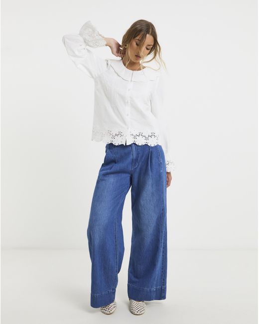 Neon Rose Blue Broderie Blouse