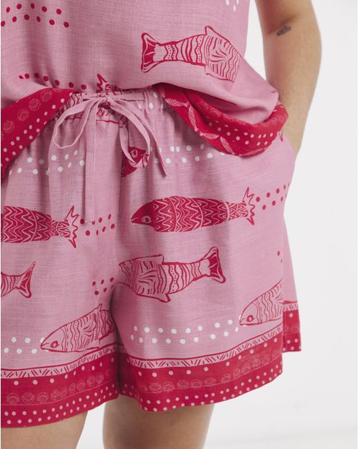 Simply Be Pink Sardine Print Linen Shorts
