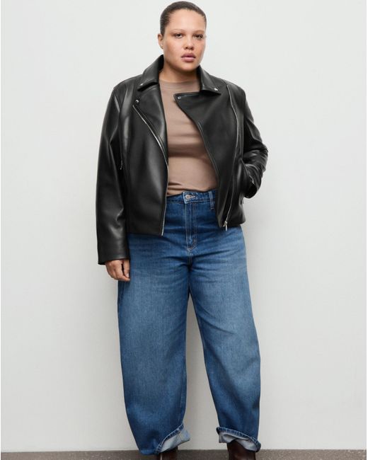 Mango Gray Faux Leather Biker Jacket