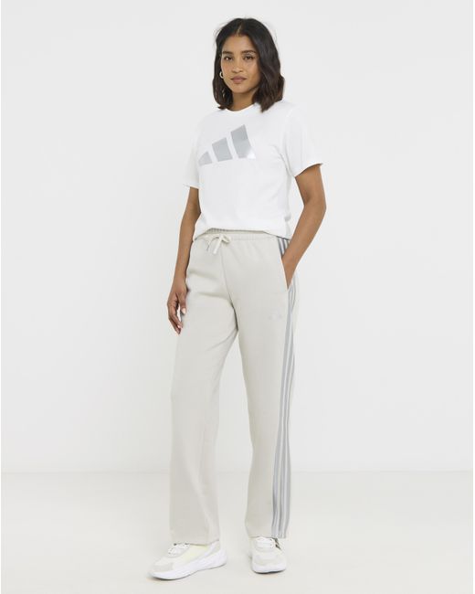 Adidas White 3 Stripes Wide Leg Joggers