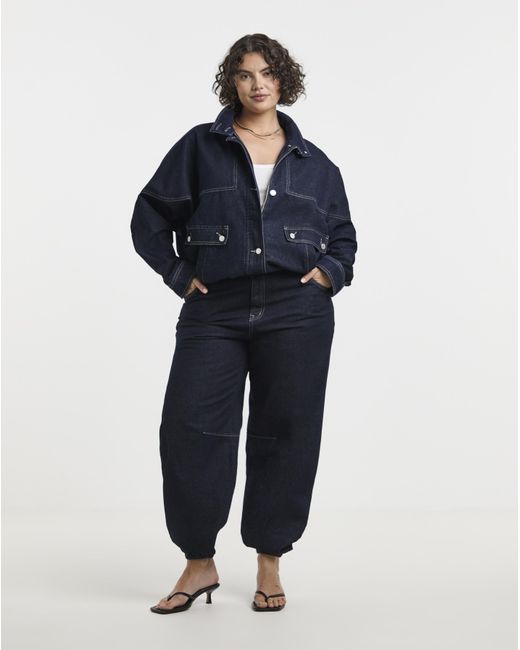 Simply Be Blue Funnel Neck Denim Jacket