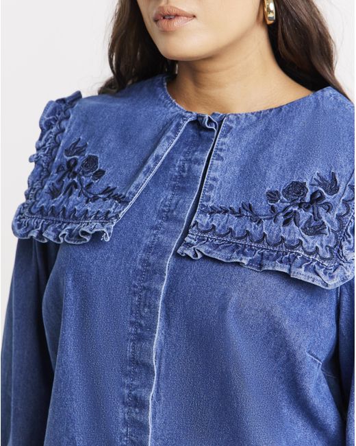 Simply Be Blue Sailor Collar Denim Shirt