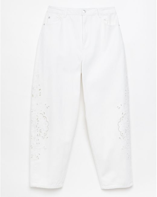 Simply Be White Sbe Broderie Detail Barrel Jeans