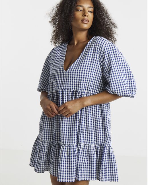 Simply Be Blue Gingham Apron Dress