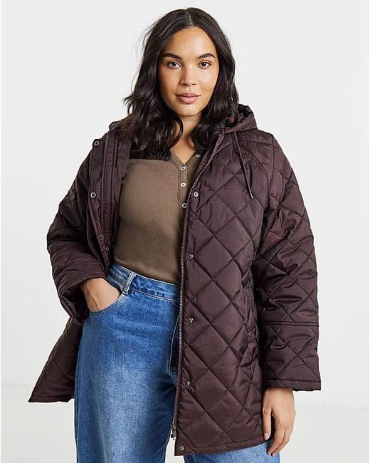 Simply Be Brown Hooded Quilt Swing Coat