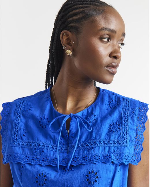 Simply Be Blue Sailor Collar Broderie Top