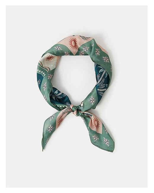 Accessorize Green Palm Square Satin Scarf