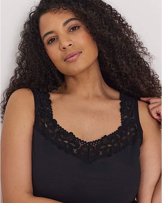 Pretty Secrets Black 2 Pack Lace Trim Vests