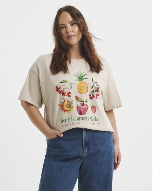 Simply Be White Sbe Farmers Market Fruit Slogan T-Shirt