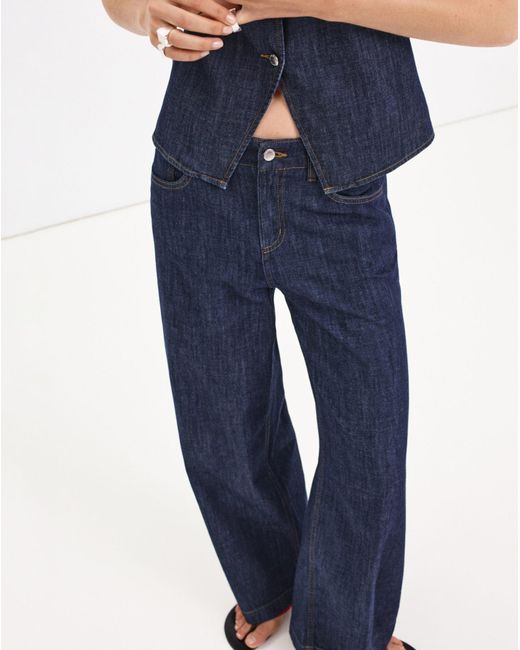 Mango Blue Wide Leg Rinse-Wash Jeans