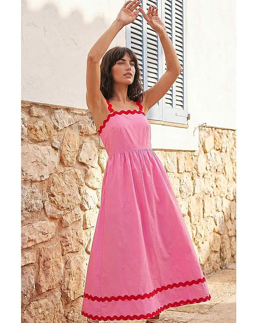 Roman Pink Roman Contrast Ric Rac Midi Dress